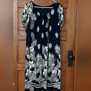 Perceptions Navy Floral Maxi Dress with Cream & Light Yellow Accents